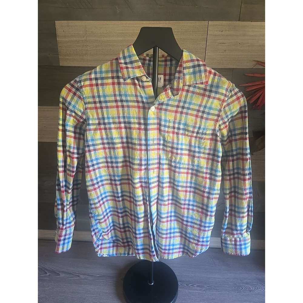 Gap Kids Plaid Button Up‎ Casual Striped Shirt Boys Size 8 REGULAR Preowned